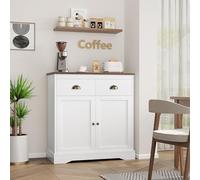 Garvee Armoire de Rangement Multifonction en Bois avec Porte Coulissante, Buffet Organisateur avec Deux Tiroirs, Meuble de Rangement pour Salon Cuisine Chambre 90.4x80x39.4 cm