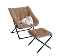 Garvee Assise Moelleuse et Stable - Fauteuil Lounge Pliant avec Repose-Pieds, Grand Fauteuil Lune en Fourrure de Lapin café, Structure Fer, pour Salon/Chambre/dortoir, avec Repose-Pieds café