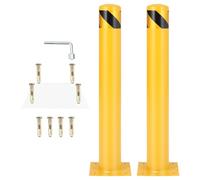 Garvee Barrière de sécurité en acier robuste jaune - Hauteur 91cm, Lot de 2 | Haute visibilité, contrôle du trafic, parking, entrepôt -diamètre 11,4cm, 8 boulons d’ancrage