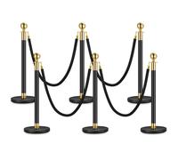 Garvee Barrière de sécurité professionnelle pour contrôle de foule - Lot de 3 poteaux dorés en acier inoxydable avec 2 cordons en velours noir 1,5m - Pour événements, théâtre, mariage, musée 3-pack