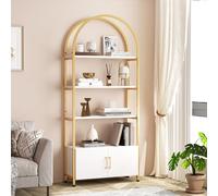 Garvee Bibliothèque Arquée Moderne 4 Niveaux avec Portes Structure Métallique Robuste Étagère De Rangement Ouverte pour Livres