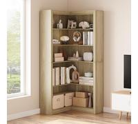 Garvee Bibliothèque d’Angle De Bureau 5 Niveaux - Forme en l Robuste - Rangement Ouvert pour Salon, Chambre Ou Espace De Travail - Style Ferme Moderne - Structure Solide - Finition Blanche