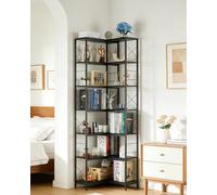 Garvee Bibliothèque d'angle Industrielle 7 Étagères en Bois Métal Cadre X | Acier Renforcé Rangement Salon Chambre Bureau Cuisine Étagère À Livres Plantes Déco Gain De Place Maximal Meuble En Coin 90°