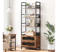 Garvee Bibliothèque de Bureau Industrielle à 4 Niveaux avec tiroirs - Grand capacité de Rangement - Structure Bois et métal - Design rétro - Idéale pour Salon, Chambre, Espace Bureau - Rétro