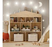 Garvee Bibliothèque pour Enfants Grande capacité en Bois, Design en Forme de Maison, 9 Compartiments triables, Grande capacité, 100 x 30 x 104 cm, Couleur Vintage