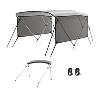 Garvee Bimini top 3 arceaux pour bateau - Canopy étanche 600D polyester, cadre aluminium 2,5cm, rideaux latéraux en maille - Sangles, poteaux, housse, protection UV, installation facile - Gris
