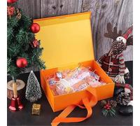 Garvee Boîte cadeau rigide pliable avec couvercle aimanté - Élégance pour emballage, anniversaire, mariage, Saint-Valentin - Fermeture ruban - 27x19x8cm - Couleur : Orange