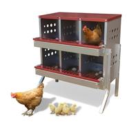 Garvee Boîte de Ponte 6 Compartiments pour Poules - Acier galvanisé antirouille, Rampe inclinée, Pieds, aérations, Nettoyage Facile, Collecte sécurisée - Intérieur/extérieurérieur - rougeâtre et Vert