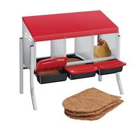 Garvee Boîte de Ponte à 3 Compartiments pour Poules - Plateau Amovible en Acier galvanisé, Rampe d’accès, Couvercle - Montage Peinture Murale/Pieds - Œufs Propres - Rougeur - Trois Cases + Support