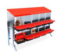 Garvee Boîte de ponte pour poules en métal pratique - 10 compartiments à œufs, pieds supports, couvercle à enrouler, montage peinture murale, fond amovible, nettoyage facile - Idéal poulailler - Rouge