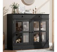 Garvee Buffet 90 Cm avec Portes en Verre, Meuble Buffet avec étagères Réglables, Enfilade Moderne pour Salon, Salle à Manger Ou Cuisine