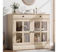 Garvee Buffet 90 Cm avec Portes en Verre, Meuble Buffet avec étagères Réglables, Enfilade Moderne pour Salon, Salle à Manger Ou Cuisine