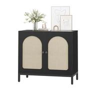 Garvee Buffet en Rotin Noir avec Portes Tressées, Meuble de Rangement Cuisine/Salon aux Étagères Réglables - Credenza Design Boho pour Salle à Manger, Couloir