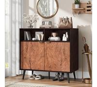Garvee Buffet, Meuble de Cuisine Style Campagnard en Bois avec 2 Étagères Ouvertes, Magnifique Texture de Loupe, Meuble de Rangement pour Salle à Manger, Salon, Bureau