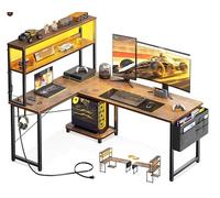 Garvee Bureau d'angle l avec Tiroir - Prise Électrique Et LED pour Bureau Maison Et Gaming