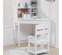 Garvee Bureau d'angle pour Enfants avec Chaise Réglable, Table en Bois, Étagère, Tableau en Liège, Porte-Stylo, Table Compacte pour Devoirs Et Devoirs d'Écolier
