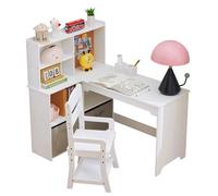 Garvee Bureau d'angle pour Enfants, Bibliothèque, Ensemble Bureau et Chaise, Table d'étude en Forme de L pour Enfants, Étagères Ouvertes pour Chambre Enfant
