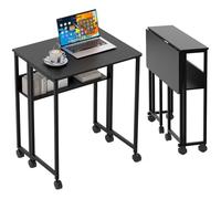 Garvee Bureau Pliable - Bureau de 24,8 Pouces, matériau écologique de qualité, Multifonction avec Rangement, Mobile et Compact, Support 135 Livres, Couleur Noire