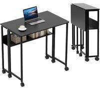 Garvee Bureau Pliant Portable - Table avec roulettes Et Étagère De Rangement