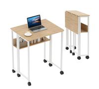 Garvee Bureau Pliant Portable - Table avec roulettes Et Étagère De Rangement