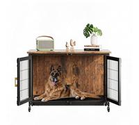 Garvee Cage en Bois pour Chien - Style Rustique, Robuste et Peu encombrant - Roues verrouillables - Plateau Amovible - Idéal pour l'intérieur - pour Chiens de Petite et Moyenne Taille jusqu'à 30 kg