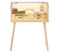 Garvee Cage en Bois pour Petits Animaux avec Pieds - Habitat ventilé, fenêtre Acrylique, Toit ouvrant, Anti-Rongeur, Petite Taille 81x40x101cm - pour Hamster Nain, Gerbille, Rat, Cochon