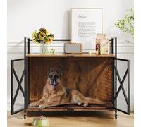 Garvee Cage pour Chien en Bois Robuste avec Table - Double Portes, Roues verrouillables, Coussin - Style Vintage pour l'intérieur, pour Chiens Grands, Moyens et Petits - 79 x 52 x 73 cm