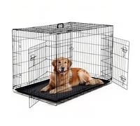 Garvee Cage pour Chien Robuste 48 Pouces - Double Porte, séparation intégrée, métal Pliable, Plateau Amovible - Idéal Chiots, Voyage, Accessoire chenil - Couleur : Noir