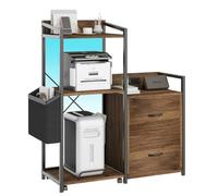 Garvee Caisson De Bureau Classeur De Fichiers Support d'Imprimante en Métal Et MDF Noir Et Finition Dorée à Tiroirs Industriel Spacieux pour Bureau à Domicile Télétravail 88.5 * 48 * 22cm