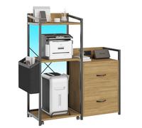 Garvee Caisson De Bureau Classeur De Fichiers Support d'Imprimante en Métal Et MDF Noir Et Finition Dorée à Tiroirs Industriel Spacieux pour Bureau à Domicile Télétravail 88.5 * 48 * 22cm