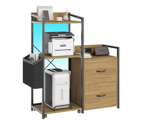 Garvee Caisson De Bureau Classeur De Fichiers Support d'Imprimante en Métal Et MDF Noir Et Finition Dorée à Tiroirs Industriel Spacieux pour Bureau à Domicile Télétravail 88.5 * 48 * 22cm