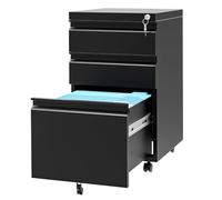 Garvee Caisson Mobile à 3 tiroirs en métal avec Serrure et 2 clés - Rangement sous Bureau Ajustable pour dossiers A4/Lettre/légal - Montage Facile - Parfait pour Bureau et classement - Fourniture
