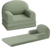 Garvee Canapé Convertible 2 En 1 Pour Enfants : Fauteuil Et Lit Pliant En Mousse. Tissu Sherpa Doux. Idéal Pour La Salle De Jeux, La Chambre d'Enfant Et Comme Cadeau. Coloris Gris Clair/Vert.