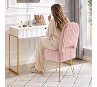 Garvee Chaise Coiffeuse Carré Avec Rangement Et Dossier Rabattable, Rose | Ottoman Carré Rembourré en Tissu Bouclé Peluche, Siège Maquillage Chambre/Salon, Pieds Métal Doré, 38.5x41x78cm