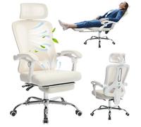 Garvee Chaise De Bureau, Ergonomique Haut avec Dossier Maille - Repos-Pieds Rétractable, Appuie-Tête Et Lombaire Réglables - Chaise Bureau Large avec roulettes pour Bureau Ou Chambre