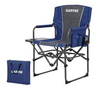Garvee Chaise de Camping Pliante Robuste pour Adulte - Table d’appoint, Poche latérale, Porte-gobelet - Idéale Jardin, Plage, pêche, Pique-Nique, Camping - Bordures Bleu Marine, Dossier Gris