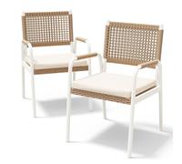 Garvee Chaise de Jardin Confortable - Rotin tressé et Coussins Inclus, Cadre en métal Robuste, Lot de 2, Résistantes aux intempéries, parfaites pour terrasse, Balcon, Jardin ou Piscine, Blanc