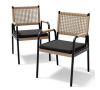 Garvee Chaise de Jardin Confortable - Rotin tressé et Coussins Inclus, Cadre en métal Robuste, Lot de 2, Résistantes aux intempéries, parfaites pour terrasse, Balcon, Jardin ou Piscine, Noir