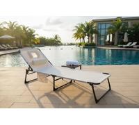 Garvee Chaise Longue de Jardin Pliante Adulte - Dossier réglable 5 Positions, Ouverture Visage, Coussin, Poche latérale - Idéale terrasse, Piscine, Plage, Jardin - Couleur : Beige