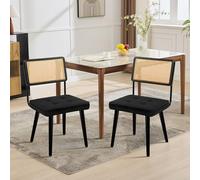 Garvee Chaises De Salle à Manger en Rotin Naturel - Accentuées De Simili-Cuir, Dossier Courbé Et Pieds en Bois Robustes - pour Cuisine, Salle à Manger, Restaurant