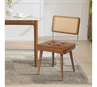 Garvee Chaises De Salle à Manger en Rotin Naturel - Accentuées De Simili-Cuir, Dossier Courbé Et Pieds en Bois Robustes - pour Cuisine, Salle à Manger, Restaurant