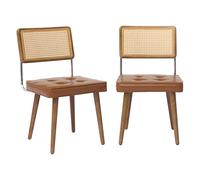 Garvee Chaises De Salle à Manger en Rotin Naturel - Accentuées De Simili-Cuir, Dossier Courbé Et Pieds en Bois Robustes - pour Cuisine, Salle à Manger, Restaurant