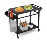 Garvee Chariot barbecue supplémentaireérieur 2 étagères - Roulettes verrouillables, table préparation gril/four à pizza - Crochets, poignée latérale - Idéal terrasse, camping - Spécification : Regular