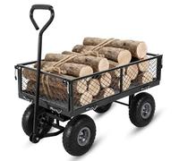 Garvee Chariot de Jardin Pliable en Acier 500 lbs - Doublure Amovible - Pneus 25 cm - Poignée pivotante 180° - Parois grillagées - Supplérieur/Ferme/Plage - Noir/Gris, bâche Noire, Tapis Caoutchouc,