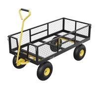 Garvee Chariot de Jardin Robuste 900LBS - Ridelles Amovibles - Poignée réglable - Pneus 25 cm - Remorque Utilitaire Acier - Noir, poignée et Rayons Jaunes