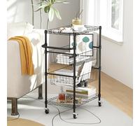 Garvee Chariot de Rangement Roulant 4 Étagères avec Étages et Paniers Réglables - Mobile, Robuste et Multifonction pour Cuisine, Salle de Bain, Buanderie (Noir)