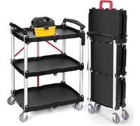 Garvee Chariot de Service Pliable Robust - 80 kg - roulettes - Poignée Ergonomique Rouge - Caddie Utilitaire pour Stockage (Maison, Bureau, Garage)