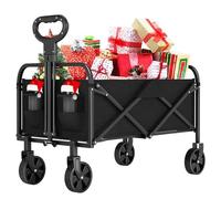 Garvee Chariot Pliable De Noël, Chariot Robuste Et Pliable pour Les Courses d'hiver Et Le Transport des Cadeaux De 100 Kg, Poignée Réglable Portable pour Plusieurs scénarios, Noir