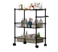 Garvee Chariot Roulant 3 Étagères en Métal avec Paniers - Table De Rangement Mobile avec roulettes pour Cuisine, Salle De Bain, Bureau