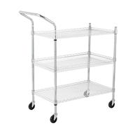 Garvee Chariot Utilitaire Professionnel 3 Niveaux, étagères métalliques Robustes, roulettes, poignée Haute, Stockage et Service pour Cuisine, Bureau, Restaurant, buanderie, Garage - 3 étages poignée